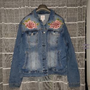 Lularoe Harvey Denim Jacket with Roses